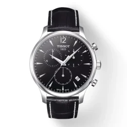 Montre homme chronographe Tissot tradition acier argenté cuir noir T0636171605700