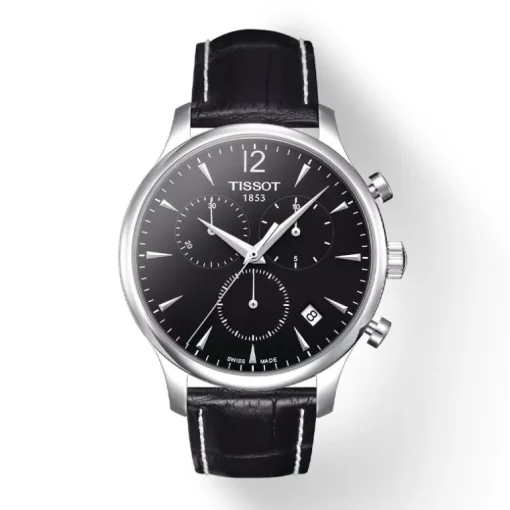 Montre homme chronographe Tissot tradition acier argenté cuir noir T0636171605700