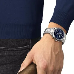 Montre homme chronographe Tissot PR 100 40 mm acier argenté cadran bleu T1504171104100