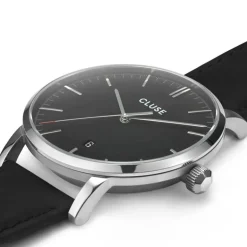 Montre Homme Cluse Aravis leather silver black