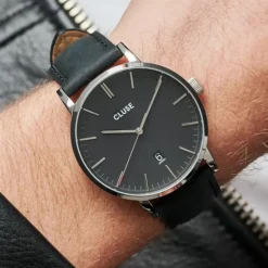 Montre Homme Cluse Aravis leather silver black