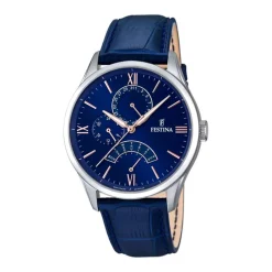 montre homme festina retro cuir bleu