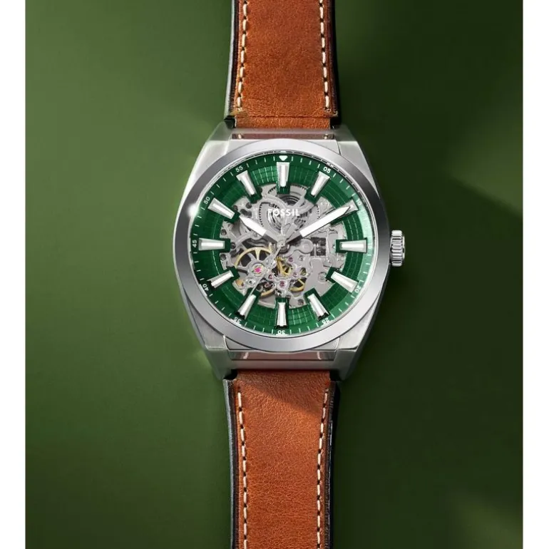 Montre Homme FOSSIL Everett automatique en cuir marron ME3261