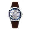 Montre Homme PIERRE LANNIER MONARCK Argenté Cadran Bleu Bracelet Cuir Brun 346A164