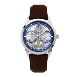 Montre Homme PIERRE LANNIER MONARCK Argenté Cadran Bleu Bracelet Cuir Brun 346A164