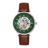 Montre Homme PIERRE LANNIER AUTOMATIC Argenté Cadran Vert Bracelet Cuir Brun 323D174
