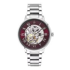Montre Homme PIERRE LANNIER AUTOMATIC Argenté Cadran Bordeaux Bracelet Acier Argenté 317B151