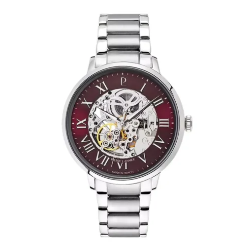 Montre Homme PIERRE LANNIER AUTOMATIC Argenté Cadran Bordeaux Bracelet Acier Argenté 317B151