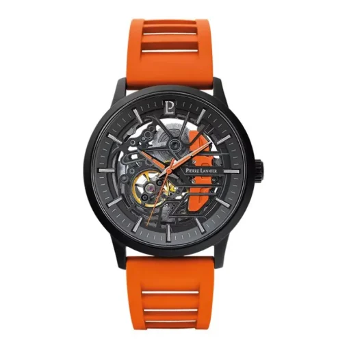 Montre Homme PIERRE LANNIER PADDOCK Noir Cadran Noir Bracelet Caoutchouc Orange 341A499