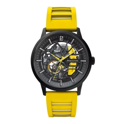 Montre Homme PIERRE LANNIER PADDOCK Noir Cadran Noir Bracelet Caoutchouc Jaune 341A449