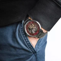 Montre Homme PIERRE LANNIER AUTOMATIC Argenté Cadran Bordeaux Bracelet Acier Argenté 317B151