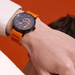 Montre Homme PIERRE LANNIER PADDOCK Noir Cadran Noir Bracelet Caoutchouc Orange 341A499