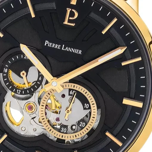 Montre Homme PIERRE LANNIER TRIO Cadran Noir Bracelet Acier Doré 333D032