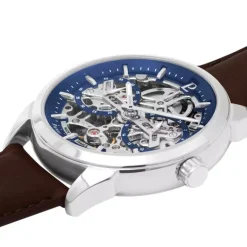 Montre Homme PIERRE LANNIER MONARCK Argenté Cadran Bleu Bracelet Cuir Brun 346A164