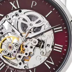 Montre Homme PIERRE LANNIER AUTOMATIC Argenté Cadran Bordeaux Bracelet Acier Argenté 317B151