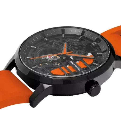 Montre Homme PIERRE LANNIER PADDOCK Noir Cadran Noir Bracelet Caoutchouc Orange 341A499