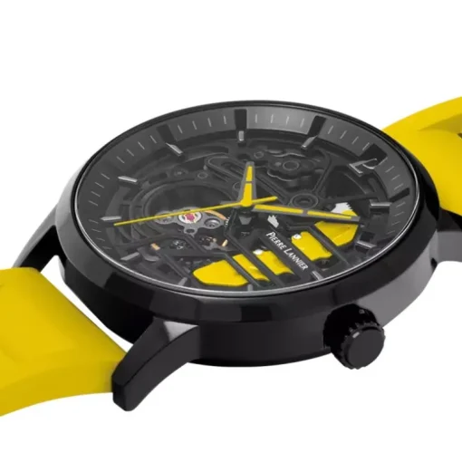 Montre Homme PIERRE LANNIER PADDOCK Noir Cadran Noir Bracelet Caoutchouc Jaune 341A449