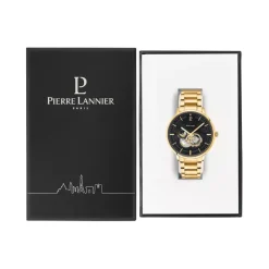 Montre Homme PIERRE LANNIER TRIO Cadran Noir Bracelet Acier Doré 333D032