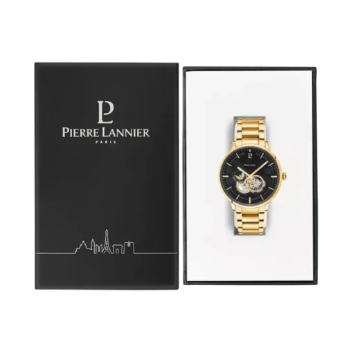 Montre Homme PIERRE LANNIER TRIO Cadran Noir Bracelet Acier Doré 333D032