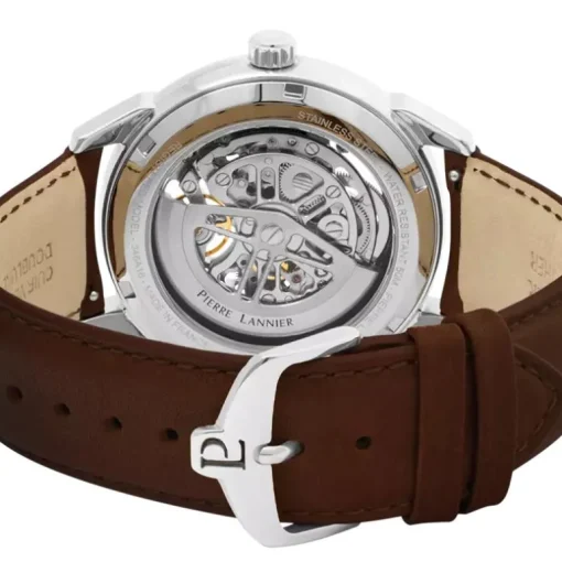Montre Homme PIERRE LANNIER MONARCK Argenté Cadran Bleu Bracelet Cuir Brun 346A164