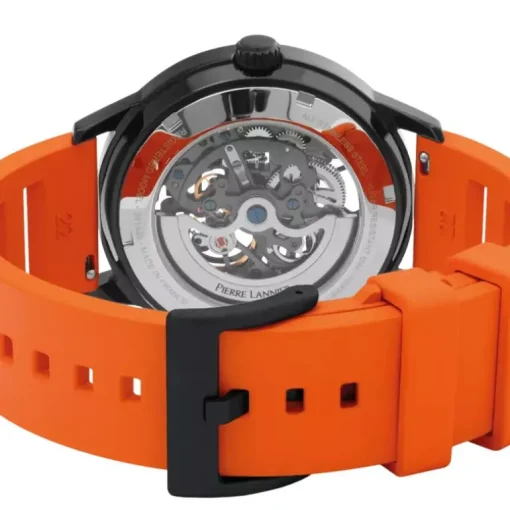 Montre Homme PIERRE LANNIER PADDOCK Noir Cadran Noir Bracelet Caoutchouc Orange 341A499