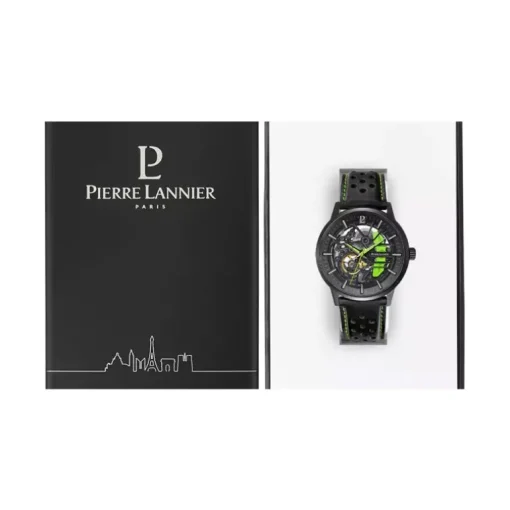 Montre Homme PIERRE LANNIER PADDOCK Cadran Noir Bracelet Cuir Noir 341A477