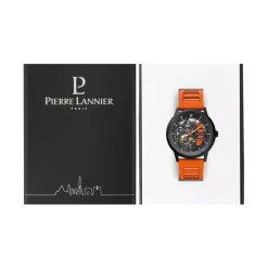 Montre Homme PIERRE LANNIER PADDOCK Noir Cadran Noir Bracelet Caoutchouc Orange 341A499