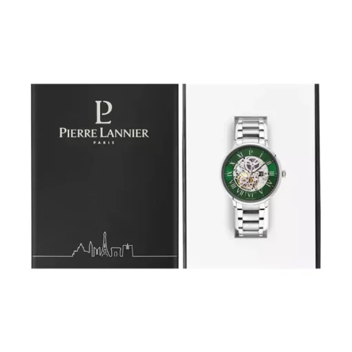 Montre Homme PIERRE LANNIER AUTOMATIC Argenté Cadran Vert Bracelet Acier Argenté 317B171