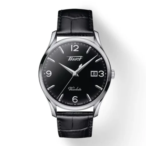 Montre homme Tissot Heritage Visodate acier argenté cuir noir T1184101605700