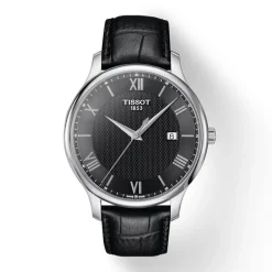 Montre Homme TISSOT TRADITION Acier argenté Cuir Noir T0636101605800