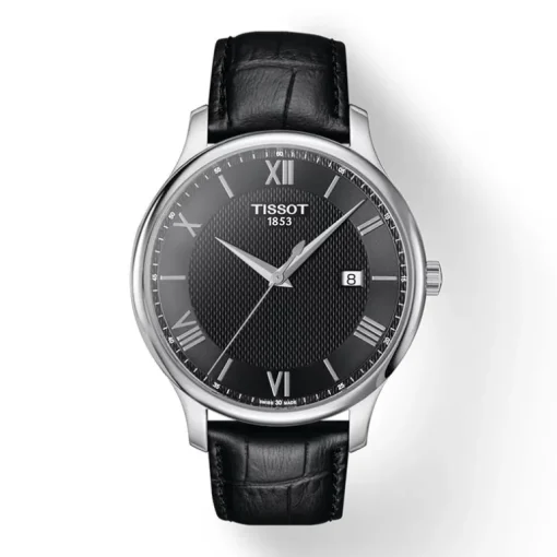 Montre Homme TISSOT TRADITION Acier argenté Cuir Noir T0636101605800
