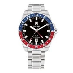 Montre Homme TOMMY HILFIGER TH85 GMT NOIR Acier Argenté