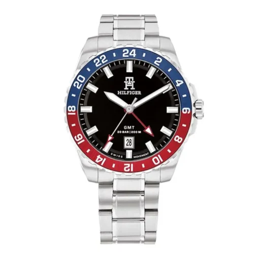 Montre Homme TOMMY HILFIGER TH85 GMT NOIR Acier Argenté