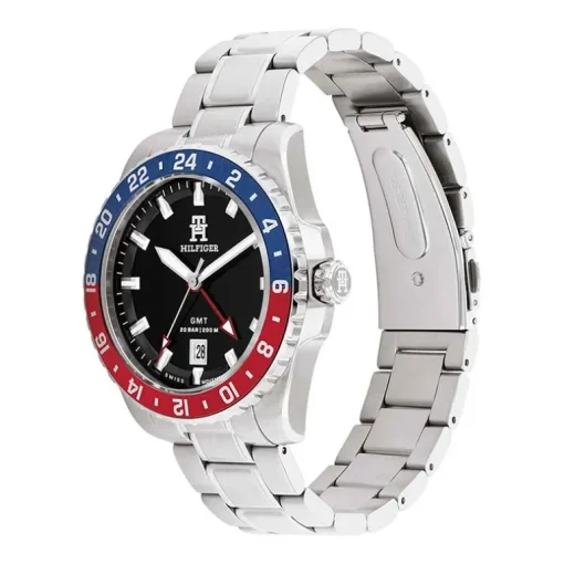 Montre Homme TOMMY HILFIGER TH85 GMT NOIR Acier Argenté