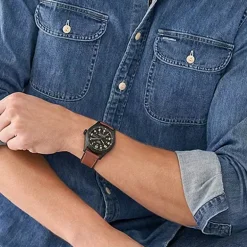 Montre Solaire Homme FOSSIL DEFENDER Cuir Brun