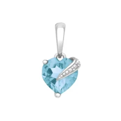 Pendentif Femme Coeur OR 375/1000 Blanc et Topaze