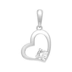 Pendentif Femme Coeur OR 375/1000 Blanc et Oxyde