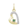 Pendentif Femme Coeur OR 375/1000 Bicolore et Emeraude
