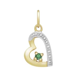 Pendentif Femme Coeur OR 375/1000 Bicolore et Emeraude