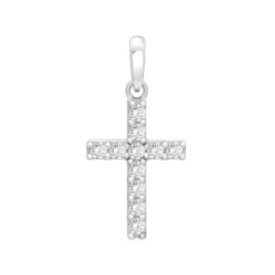 Pendentif Femme Croix OR 375/1000 Blanc et Oxydes