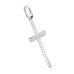 Pendentif Mixte EDORA Croix Striée Or 375/1000 Blanc
